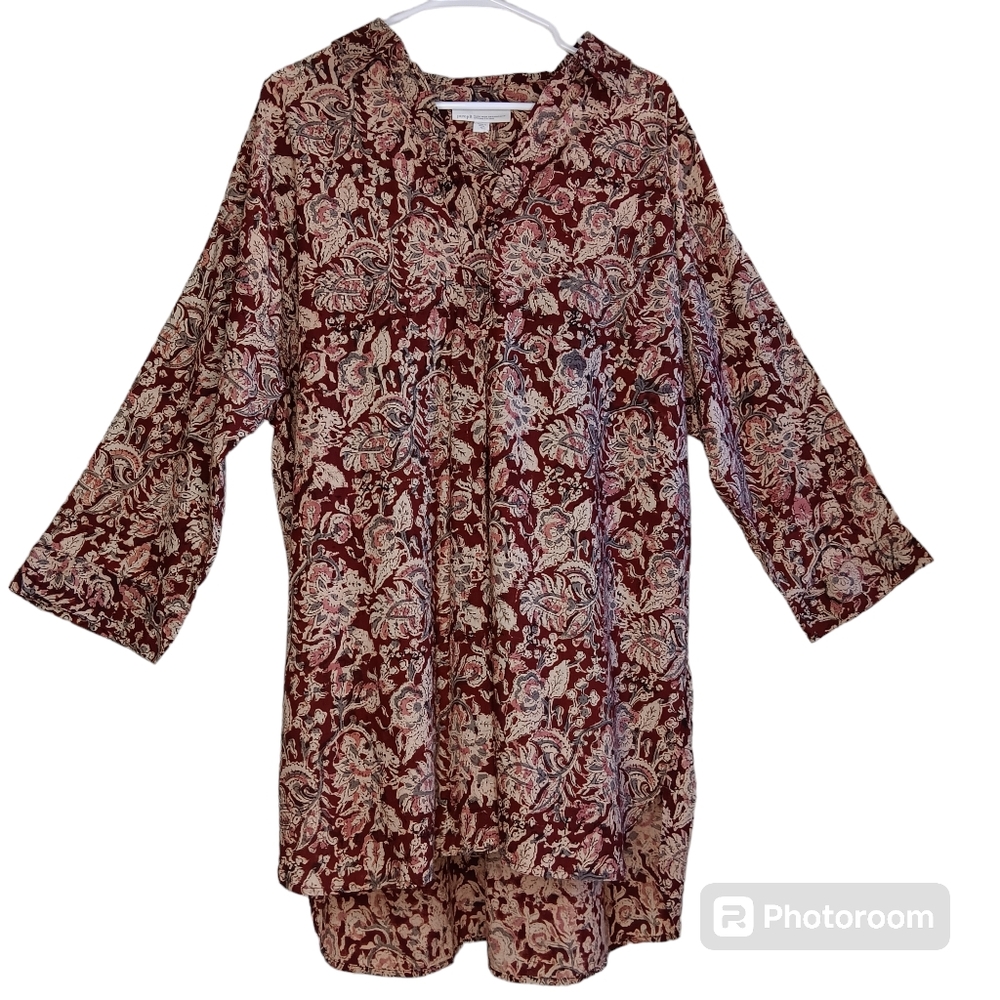 J. Jill Burgundy and Cream Floral Tunic